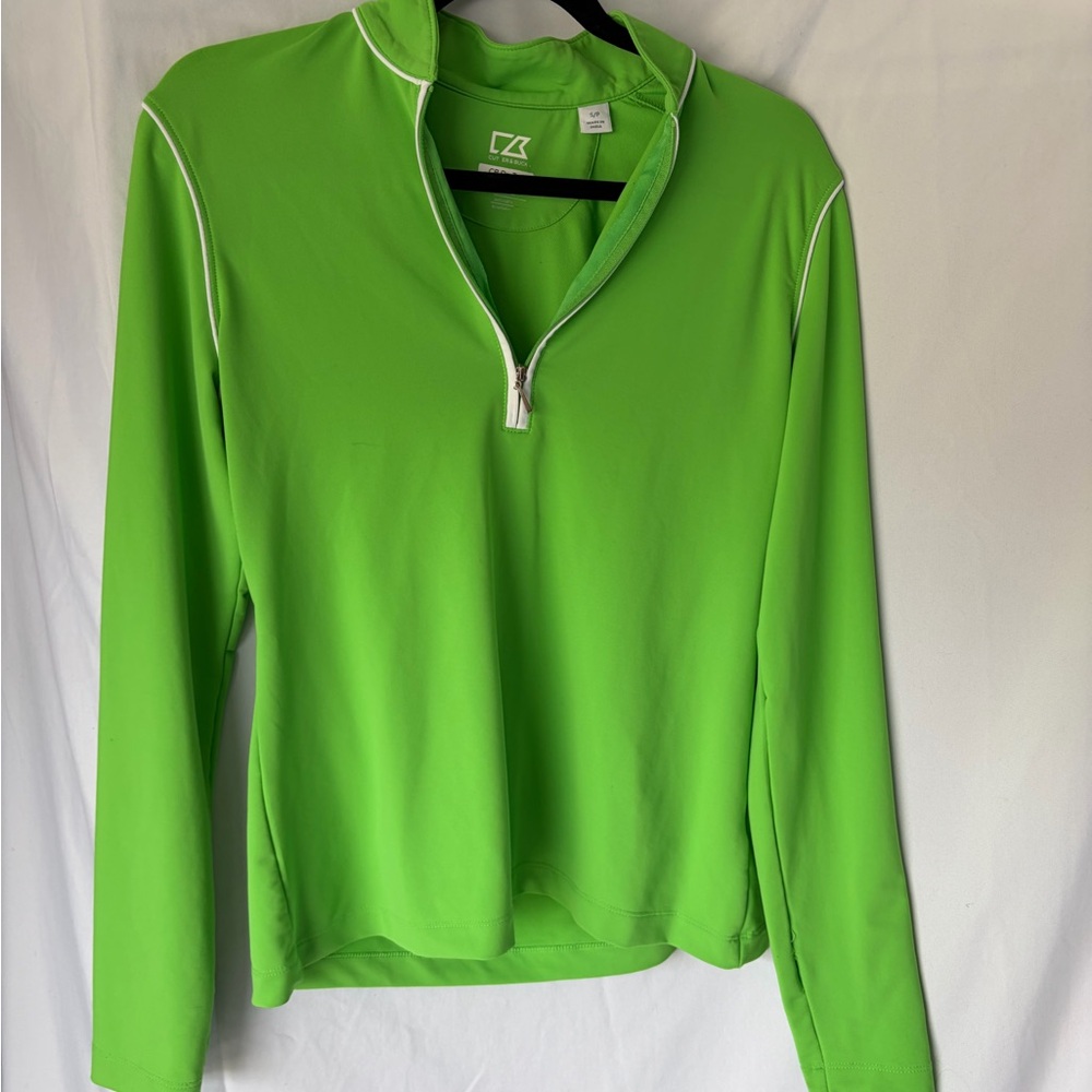Cutter & Buck CB DryTec Lime Neon Green Quarter Zip Pullover Long Sleeve S/P